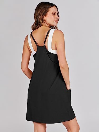 Caracilia Womens Summer Mini Dress 2024 Casual Sleeveless Built in Shapewear Sundress Trendy Short Tennis Athletic Outfits Black Medium