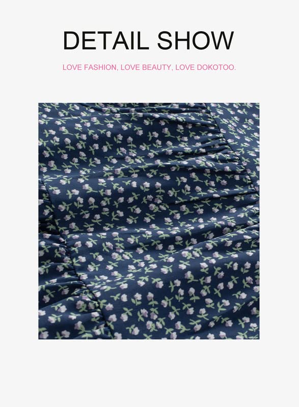 Dokotoo Women Cute Summer Spring Sexy Off The Shoulder Square V Neck Lantern Long Sleeve Babydoll Mini Short Dress Ruffle Smocked Easter A-Line Short Skater Dresses for Women Casual 2024 Blue X-Large