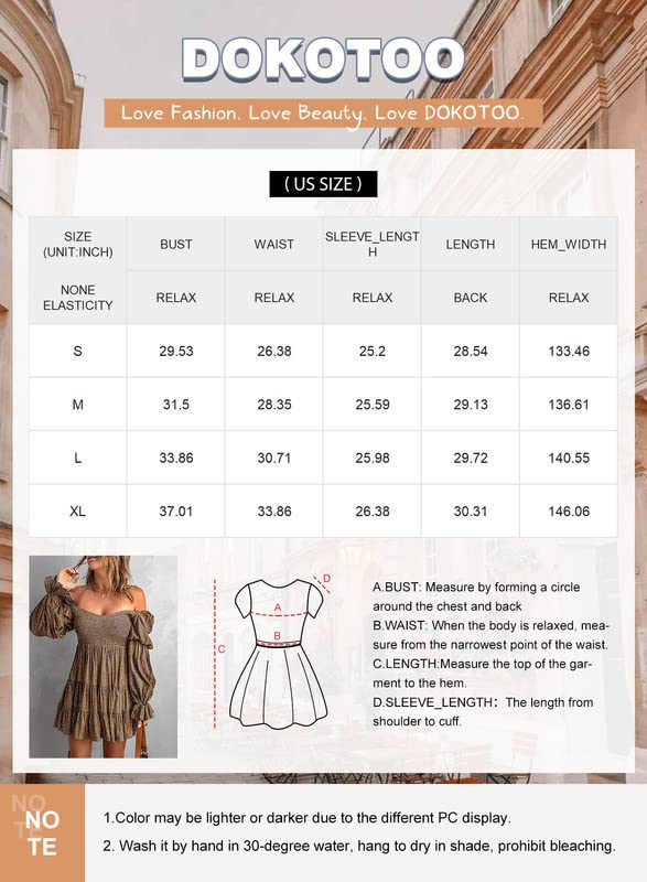Dokotoo Women Cute Summer Spring Sexy Off The Shoulder Square V Neck Lantern Long Sleeve Babydoll Mini Short Dress Ruffle Smocked Easter A-Line Short Skater Dresses for Women Casual 2024 Blue X-Large