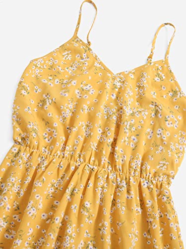 Verdusa Women's Sleeveless V Neck Daisy Floral Short A Line Swing Cami Dress Yellow XS