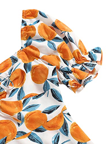 Floerns Women's Summer Drawstring Sweetheart Neck Puff Sleeve A Line Short Dress Orange L