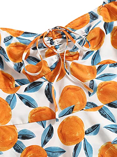 Floerns Women's Summer Drawstring Sweetheart Neck Puff Sleeve A Line Short Dress Orange L