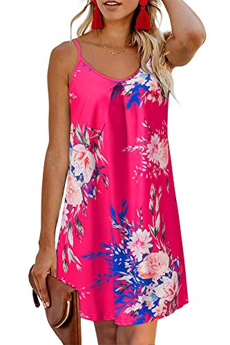 ULTRANICE Summer Dresses for Women 2024 Casual Sundress Spring Floral Outfits Clothes Beach Wedding Vacation Swimming Cover Ups Mini Spaghetti Strap V Neck Dress(Floral E,M)