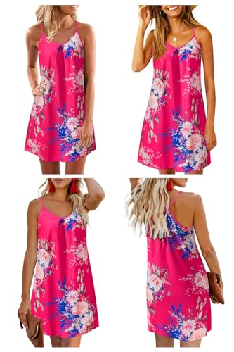 ULTRANICE Summer Dresses for Women 2024 Casual Sundress Spring Floral Outfits Clothes Beach Wedding Vacation Swimming Cover Ups Mini Spaghetti Strap V Neck Dress(Floral E,M)