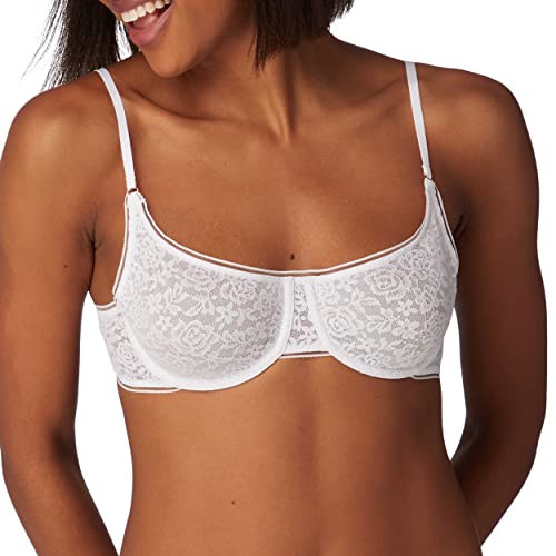 Maidenform Pure Comfort Lace Bra, Stretchy Underwire Demi Bra, Convertible Lace Underwire Bra for Everyday Comfort, White, 34B