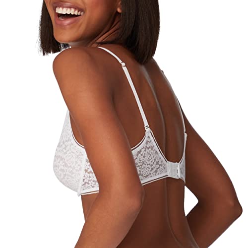 Maidenform Pure Comfort Lace Bra, Stretchy Underwire Demi Bra, Convertible Lace Underwire Bra for Everyday Comfort, White, 34B