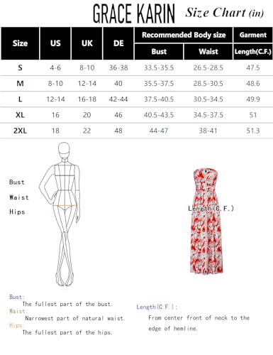 GRACE KARIN Women Strapless Casual Loose Ruched Long Maxi Dress with Pockets Blue Brown