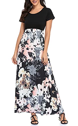 Lacavocor Womens Short Sleeve Maxi Dresses Empire Waist Long Dress, X-Large, B7