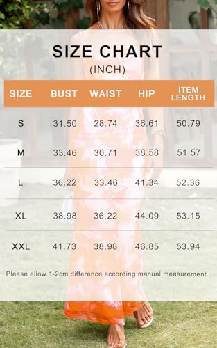 PRETTYGARDEN Women's 2024 Summer Dress Floral Spaghetti Straps Bodycon Dresses Plus Size Sexy Party Maxi Long Skims Dress (Light Orange,X-Large)