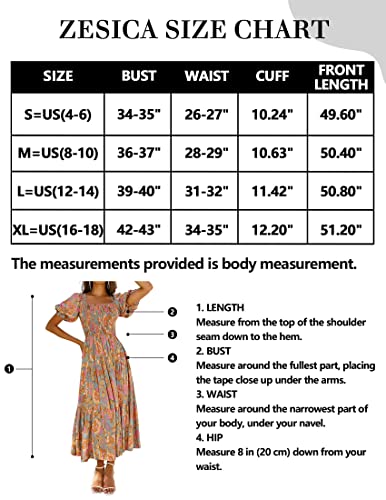 ZESICA Women's 2024 Summer Boho Floral Print Square Neck Ruffle Swing Beach Long Maxi Dress,GreyGreen,Medium