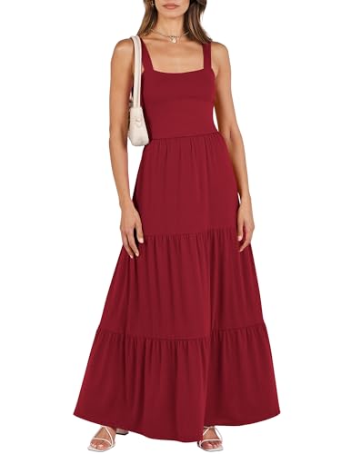 ANRABESS Summer Maxi Dresses for Women 2024 Casual Long Beach Vacation Dress Flowy Sleeveless Square Neck Tiered A Line Smocked Sun Dresses with Pockets