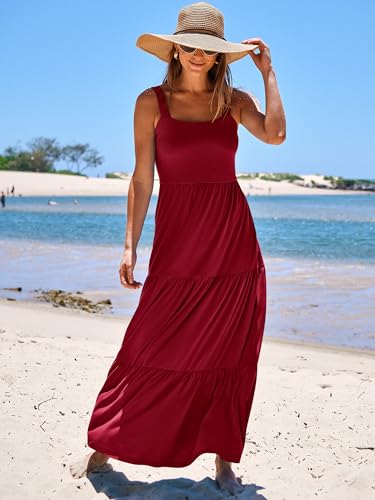 ANRABESS Summer Maxi Dresses for Women 2024 Casual Long Beach Vacation Dress Flowy Sleeveless Square Neck Tiered A Line Smocked Sun Dresses with Pockets