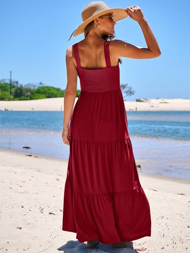 ANRABESS Summer Maxi Dresses for Women 2024 Casual Long Beach Vacation Dress Flowy Sleeveless Square Neck Tiered A Line Smocked Sun Dresses with Pockets