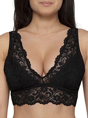 Smart & Sexy Women's Signature Lace Deep V Neck Wireless Bralette, Bralettes For Women With Support, and Bralette Pack Black Hue XXL
