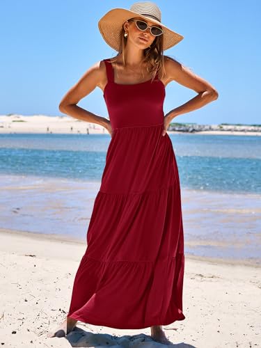 ANRABESS Summer Maxi Dresses for Women 2024 Casual Long Beach Vacation Dress Flowy Sleeveless Square Neck Tiered A Line Smocked Sun Dresses with Pockets