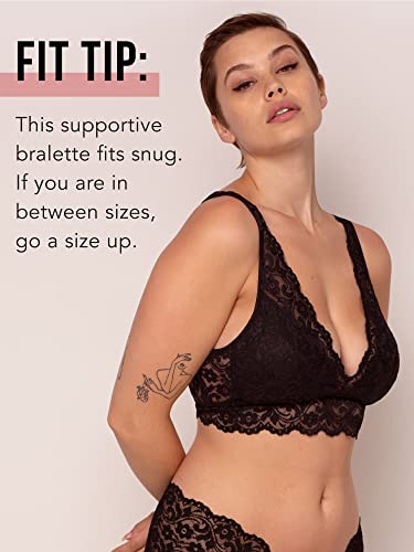 Smart & Sexy Women's Signature Lace Deep V Neck Wireless Bralette, Bralettes For Women With Support, and Bralette Pack Black Hue XXL