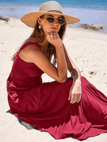 ANRABESS Summer Maxi Dresses for Women 2024 Casual Long Beach Vacation Dress Flowy Sleeveless Square Neck Tiered A Line Smocked Sun Dresses with Pockets