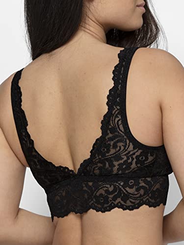 Smart & Sexy Women's Signature Lace Deep V Neck Wireless Bralette, Bralettes For Women With Support, and Bralette Pack Black Hue XXL