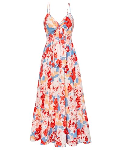 GRACE KARIN Women's 2024 Summer Casual Boho Floral Print Spaghetti Strap V Neck Ruffle Swing Beach Long Maxi Dress