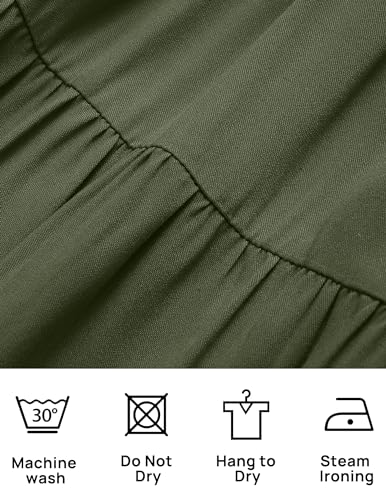 ZESICA Women's 2024 Summer Casual Flutter Short Sleeve Crew Neck Smocked Elastic Waist Tiered Midi Dress,Army Green,Large