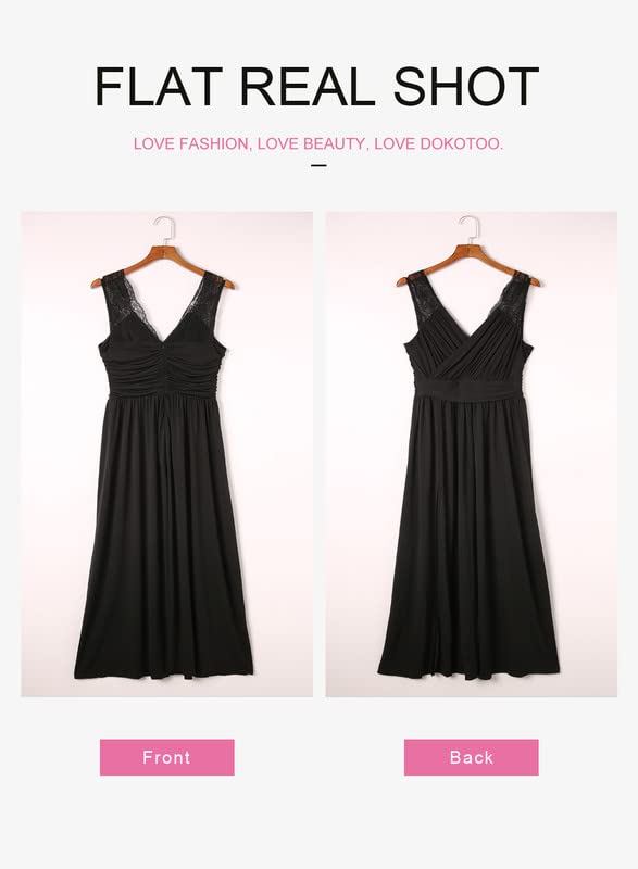 Dokotoo Womens Ladies Elegant Floor Length A Line Wrap Deep V Neck Backless Ruched Pleated Ruffled Split Long Maxi Formal Evening Party Prom Dress Bridesmaid Wedding Guest Dresses Black M