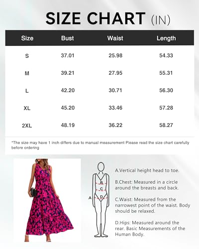 BTFBM Women Summer Dresses 2024 Sleeveless V Neck Maxi Dress Boho Long Dress High Waisted A-Line Ruffle Floral Dress(Navy Rose Red Flower,X-Large)