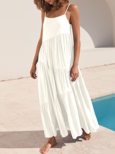 ANRABESS Women Summer Casual Loose Sleeveless Sundress Spaghetti Strap Flowy Boho Linen Beach Vacation Maxi Long Dress 2024 White Medium