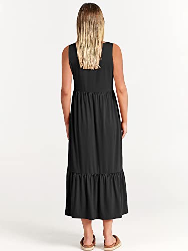 ANRABESS Women Summer Casual Sleeveless Crewneck Sundress Aline Flowy Tiered Maxi Long Beach Dress Vacation Outfits Large Black