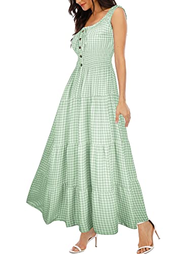 OSTOO Women's 2024 Summer Boho Floral Print Tiered Casual Flowy Long Maxi Dress(Green Plaid,M)