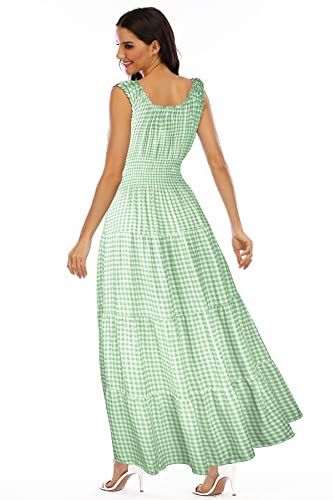 OSTOO Women's 2024 Summer Boho Floral Print Tiered Casual Flowy Long Maxi Dress(Green Plaid,M)