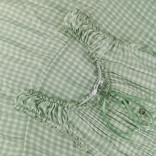 OSTOO Women's 2024 Summer Boho Floral Print Tiered Casual Flowy Long Maxi Dress(Green Plaid,M)