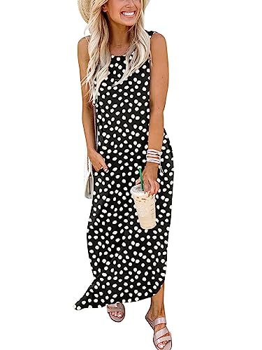 ANRABESS Women Casual Loose Sundress Sleeveless Split Maxi Long Beach Shirt Dress Travel Vacation 2024 Summer Outfits Floral Print X-Large