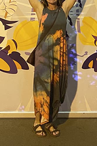 CHUNTIANRAN Women's Maxi Dress Summer Casual Sundress Sleeveless Long Dresses Hawaiian Beach Maxi Dress with Pockets(Reverse Rainbow-Grey,Medium)