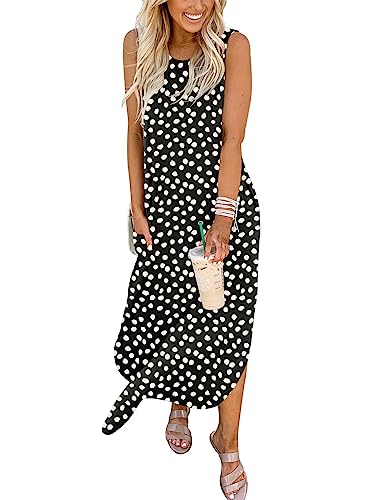 ANRABESS Women Casual Loose Sundress Sleeveless Split Maxi Long Beach Shirt Dress Travel Vacation 2024 Summer Outfits Floral Print X-Large