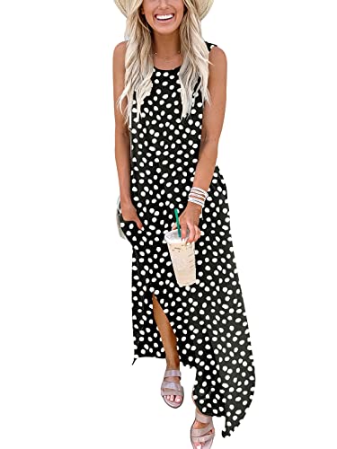 ANRABESS Women Casual Loose Sundress Sleeveless Split Maxi Long Beach Shirt Dress Travel Vacation 2024 Summer Outfits Floral Print X-Large