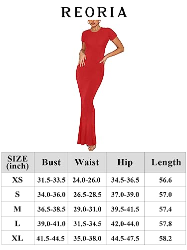 REORIA Women's Summer Sexy Casual Lounge Long Dress Elegant Wedding Guest Short Sleeve Crew Neck Bodycon Maxi Dresses Black Large
