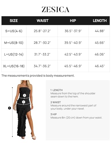 ZESICA Women's 2024 Strapless Bodycon Dress Sexy Off Shoulder Mesh Tassel Ruffle Side Split Tube Party Maxi Dresses,Black,Small