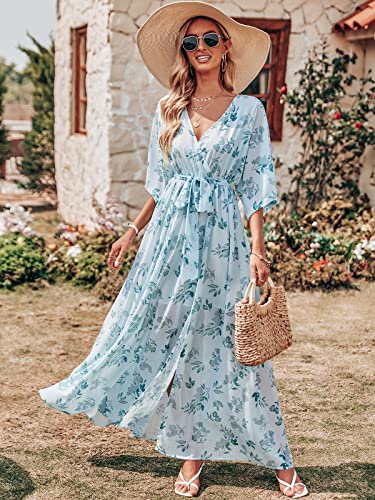 ANRABESS Women's Boho Floral Maxi Dress - Green Leaf