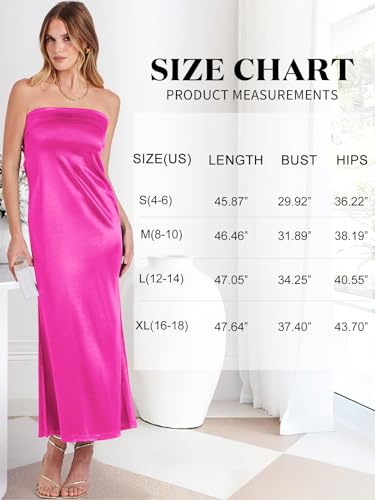 ANRABESS Women's 2024 Summer Strapless Satin Wedding Guest Formal Maxi Dresses Sexy Backless Cocktail Party Long Prom Dress Hot Pink Medium