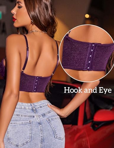 Avidlove Crop Top for Women Push Up Bra Lace Bralette Lingerie (Dark Purple, X-Large)