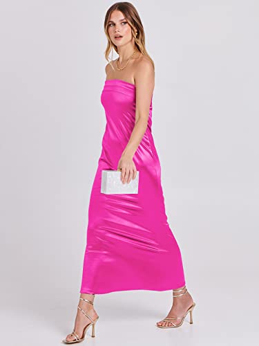 ANRABESS Women's 2024 Summer Strapless Satin Wedding Guest Formal Maxi Dresses Sexy Backless Cocktail Party Long Prom Dress Hot Pink Medium