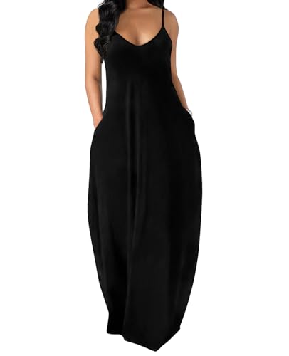 OFEEFAN Long Maxi Dress for Women Casual Summer Dresses Black Maxi Dress XL