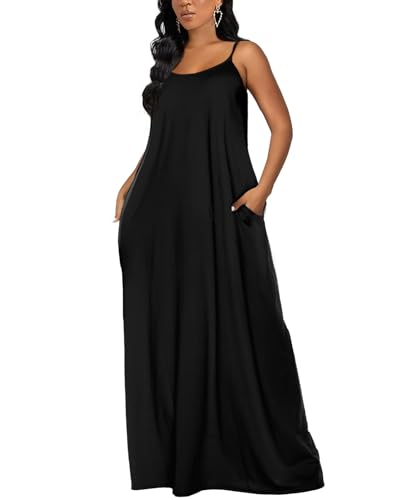 OFEEFAN Long Maxi Dress for Women Casual Summer Dresses Black Maxi Dress XL