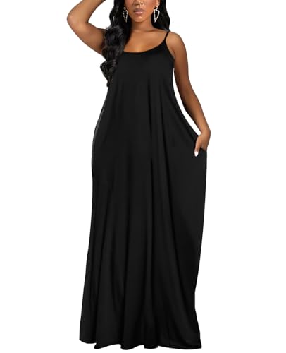 OFEEFAN Long Maxi Dress for Women Casual Summer Dresses Black Maxi Dress XL