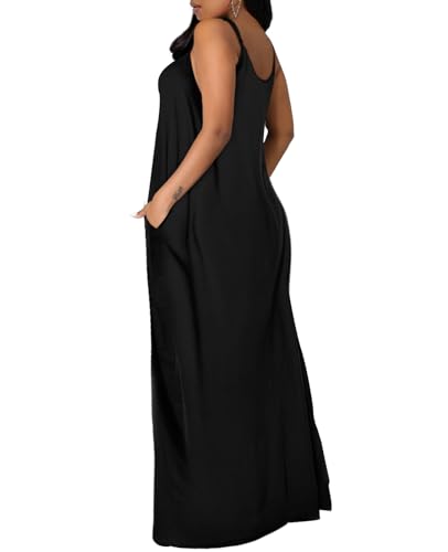 OFEEFAN Long Maxi Dress for Women Casual Summer Dresses Black Maxi Dress XL