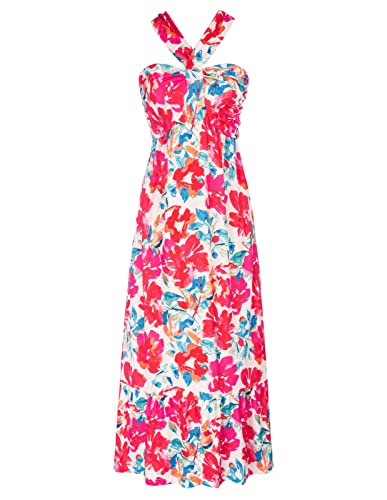 2024 Women's Summer Halterneck Flowy A Line Floral Maxi Long Dresses Multicolor S
