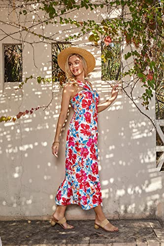 2024 Women's Summer Halterneck Flowy A Line Floral Maxi Long Dresses Multicolor S