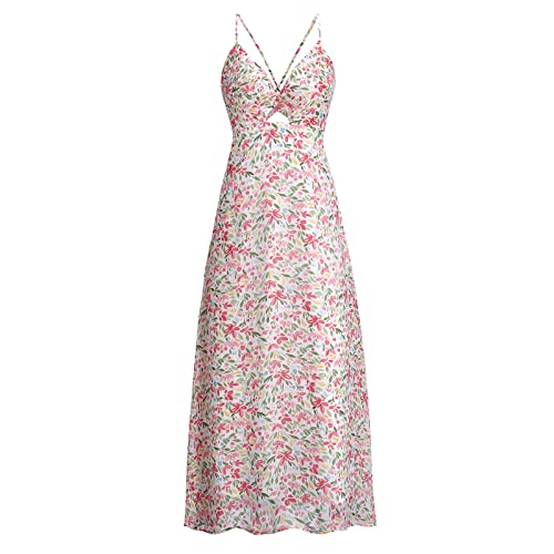 ZAFUL Women's Spaghetti Strap Floral Summer Hollow Twist Front Maxi Dresses Sexy Cutout V Neck Backless Vacation Dress