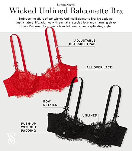 Victoria's Secret Dream Angels Wicked Lace Balconette Bra, Unlined, Lace, Bras for Women, Black (36DD)