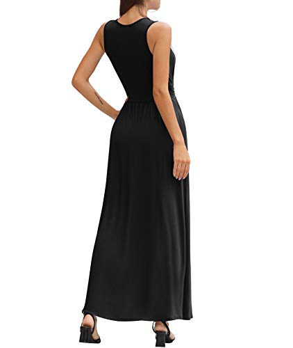 LILBETTER Women Sleeveless Deep V Neck Loose Plain Long Maxi Casual Dress(Black,Medium)